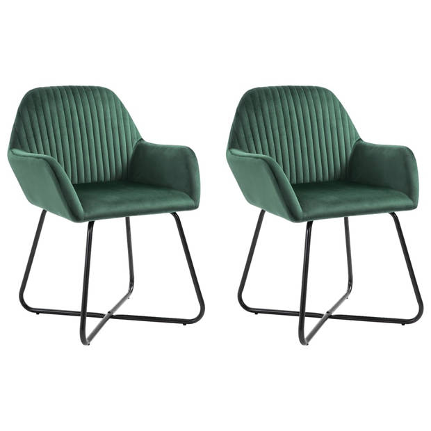 The Living Store Eetkamerstoelen Set - Fluweel - Groen - 61 x 61 x 84 cm - Ergonomisch