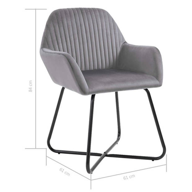 The Living Store Eetkamerstoelen - Fluweel - Grijs - 61 x 61 x 84 cm - Set van 4