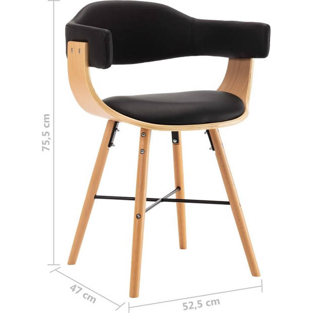 The Living Store Eetkamerstoelen - Armleuningen - Kunstleer - 52.5 x 47 x 75.5 cm - Zwart/Lichtbruin