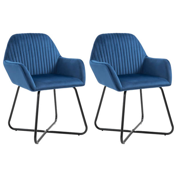 The Living Store Eetkamerstoelen - Set van 2 - Fluweel - Blauw - 61 x 61 x 84 cm