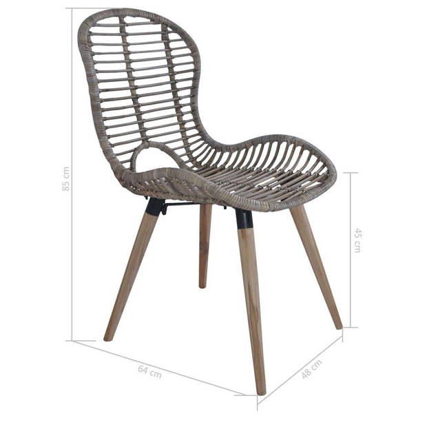 The Living Store Set van 6 Eetstoelen - Natuurlijk Rattan - Bruin - 48 x 64 x 85 cm