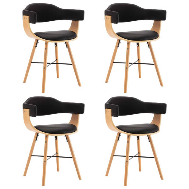 The Living Store Eetkamerstoelen - Set van 4 - Zwart/Lichtbruin - Gebogen houten frame - 52.5 x 47 x 75.5 cm