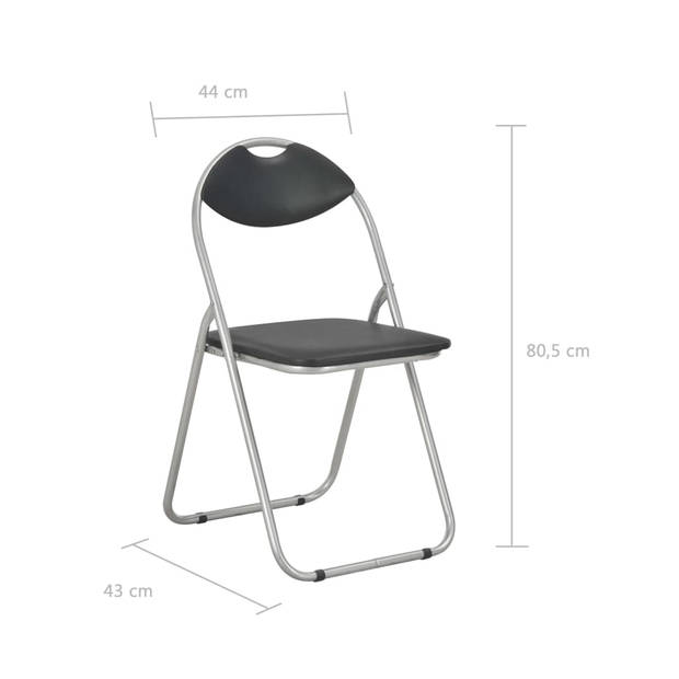 The Living Store Klapstoelenset - Eetkamerstoelen - 44 x 43 x 80.5 cm - Zwart/zilver - Geen montage - PVC - 110 kg