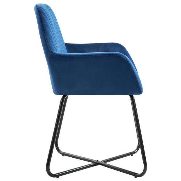 The Living Store Eetkamerstoelen - Blauw Fluweel - Set van 6 - 61x61x84cm - Ergonomisch design