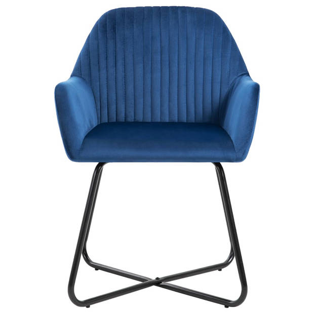 The Living Store Eetkamerstoelen - Set van 2 - Fluweel - Blauw - 61 x 61 x 84 cm