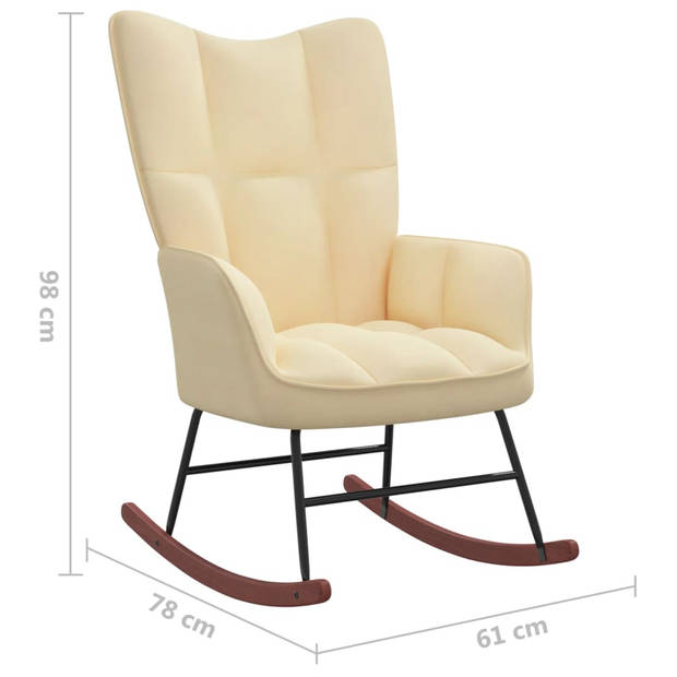 The Living Store Schommelfauteuil Met Voetenbank - Crèmewit Fluweel - 61x78x98 cm - Donzig en stevig