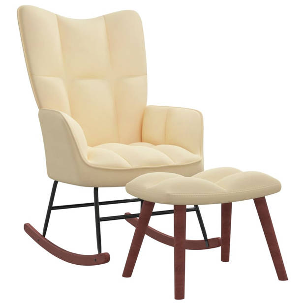 The Living Store Schommelfauteuil Met Voetenbank - Crèmewit Fluweel - 61x78x98 cm - Donzig en stevig