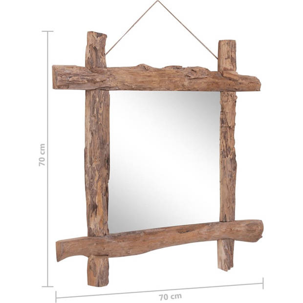 The Living Store Rustieke houten spiegel - 50x5x50 cm - gerecycled hout