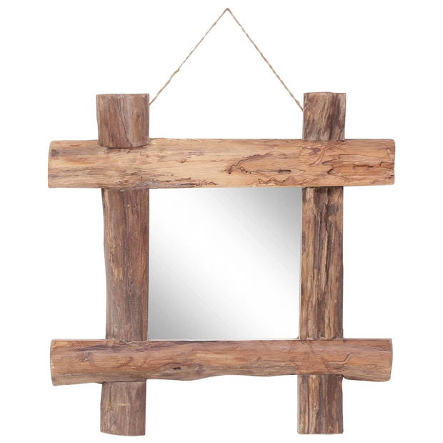 The Living Store Rustieke houten spiegel - 50x5x50 cm - gerecycled hout