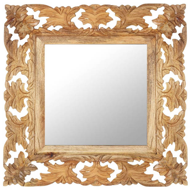 The Living Store Massief mangohouten spiegel - 50 x 50 x 2.5 cm - Bruin handgesneden patroon