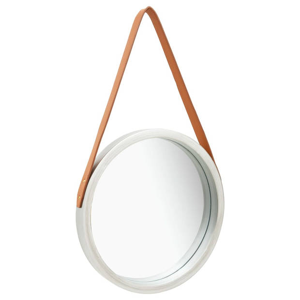 The Living Store Spiegel Retro Stijl - Hangend - Groot rond - Kunstleer - Paulowniahout - Zilver en Bruin - 40 cm