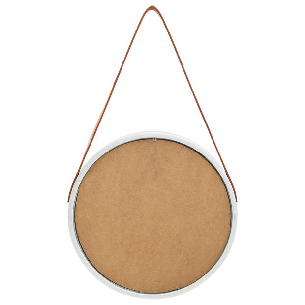 The Living Store Spiegel Retro Stijl - Hangend - Groot rond - Kunstleer - Paulowniahout - Zilver en Bruin - 40 cm