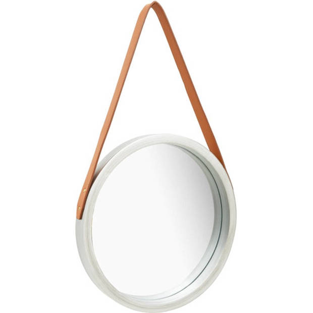 The Living Store Spiegel Retro Stijl - Hangend - Groot rond - Kunstleer - Paulowniahout - Zilver en Bruin - 40 cm