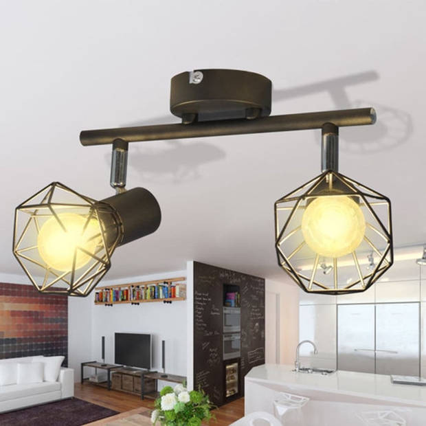 The Living Store Spotlight Industrial - 2x4W LED-lampen - zwart metaal - 25.5 cm buisframe - 640 lm