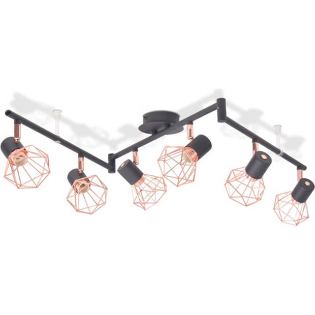 The Living Store Plafondlamp Industrieel - 6 spotlights - Zwart/Koper - E14 fitting