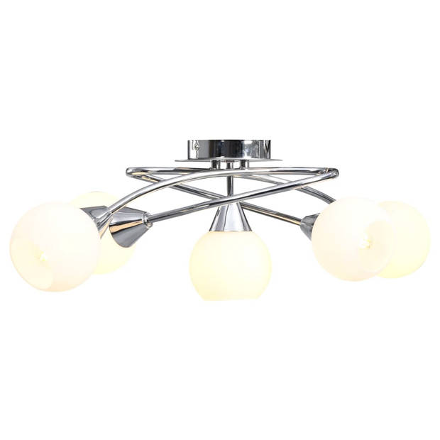 The Living Store Plafondlamp - exclusieve - lamp - Afmeting- 62 x 31 x 19 cm - Ken- wit verchroomd staal en keramiek