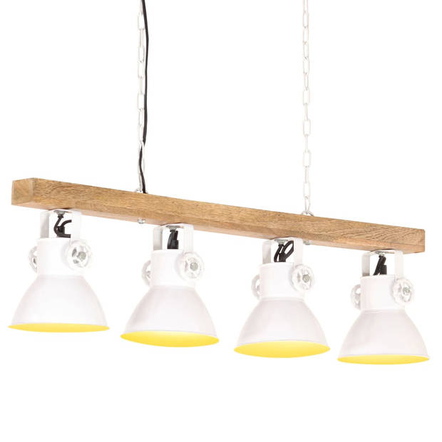 The Living Store Plafondlamp - Lampenkappen van IJzer en Mangohout - 90 x 17 x 25 cm - Wit en Bruin - Max 25W