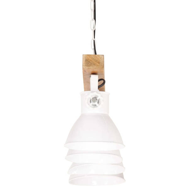 The Living Store Plafondlamp - Lampenkappen van IJzer en Mangohout - 90 x 17 x 25 cm - Wit en Bruin - Max 25W