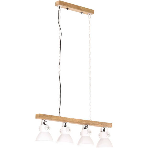 The Living Store Plafondlamp - Lampenkappen van IJzer en Mangohout - 90 x 17 x 25 cm - Wit en Bruin - Max 25W