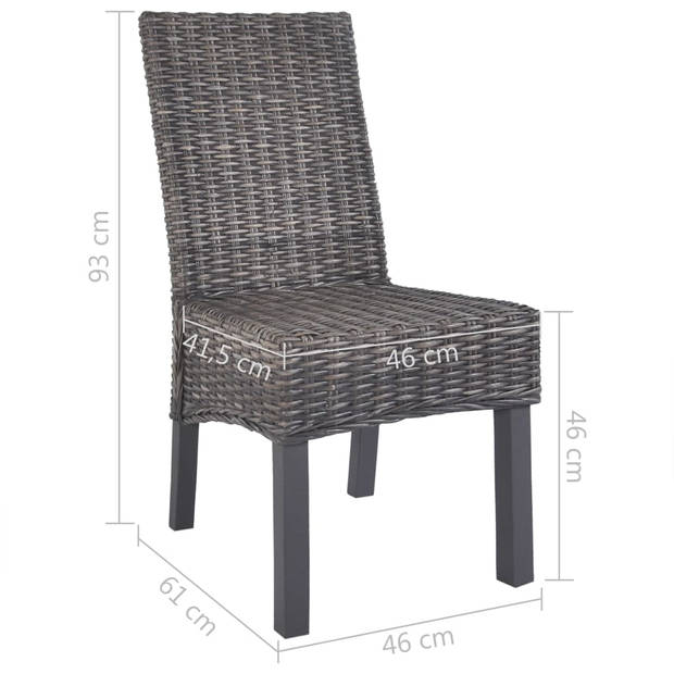 The Living Store Kubu Rattan Eetkamerstoelen - 46 x 61 x 93 cm - Bruin met greywash - Set van 4