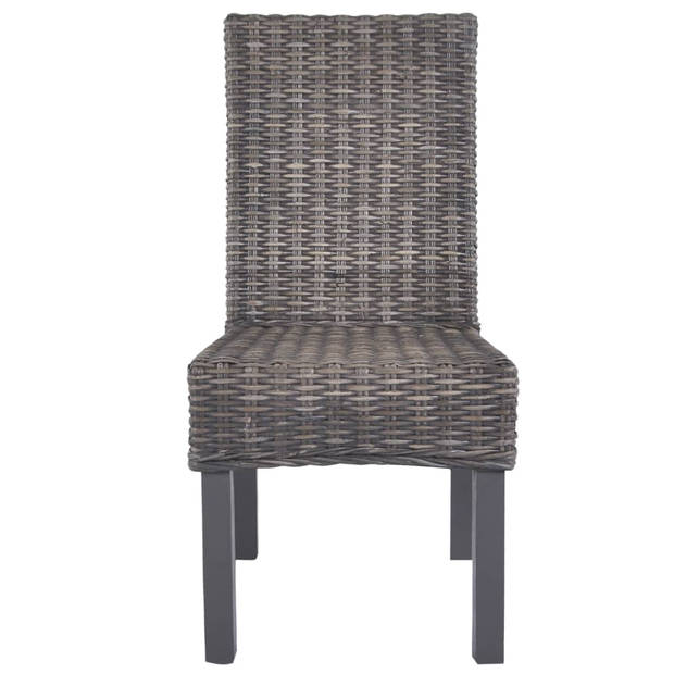 The Living Store Kubu Rattan Eetkamerstoelen - 46 x 61 x 93 cm - Bruin met greywash - Set van 4