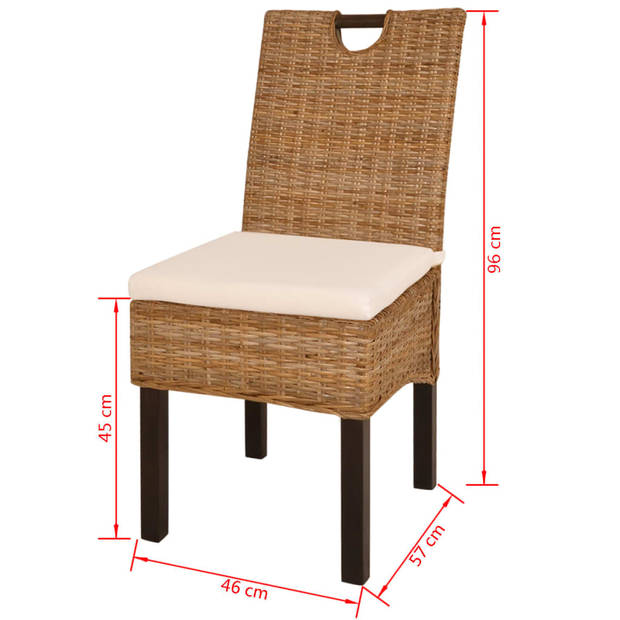 The Living Store Kubu Rattan Eetkamerstoelen - 46 x 57 x 96 cm - Natuurlijke Rattan - Mangohout - Inclusief 4 Stoelen