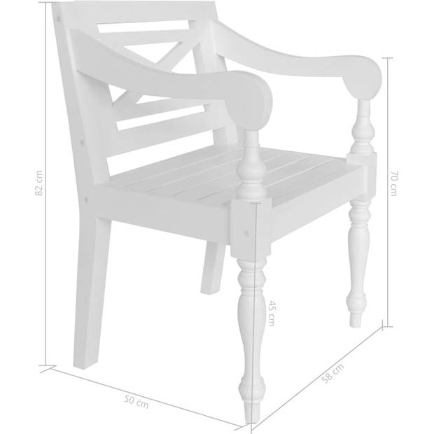 The Living Store Batavia Stoelenset - Armleuningen - Massief Mahoniehout - Wit - 58 x 50 x 82 cm