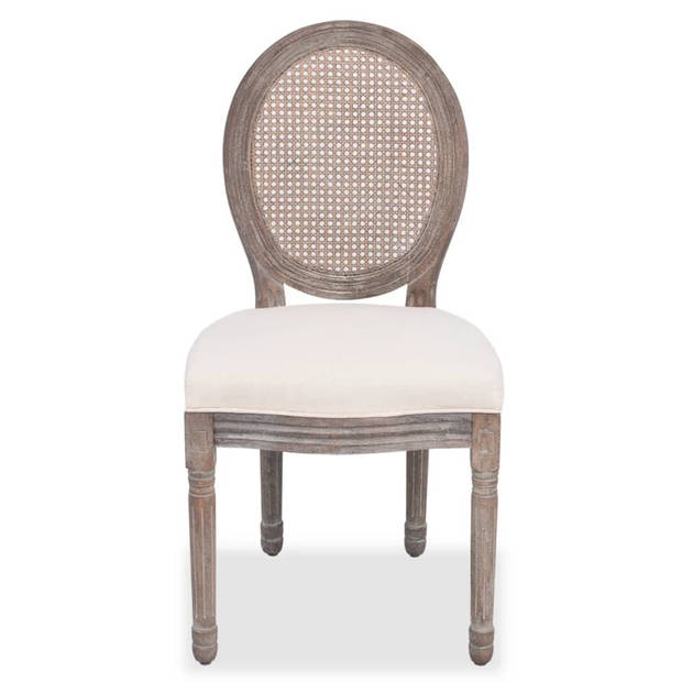 The Living Store Eetkamerstoelen - Linnen - 50 x 56 x 95.5 cm - Rattan rugleuning