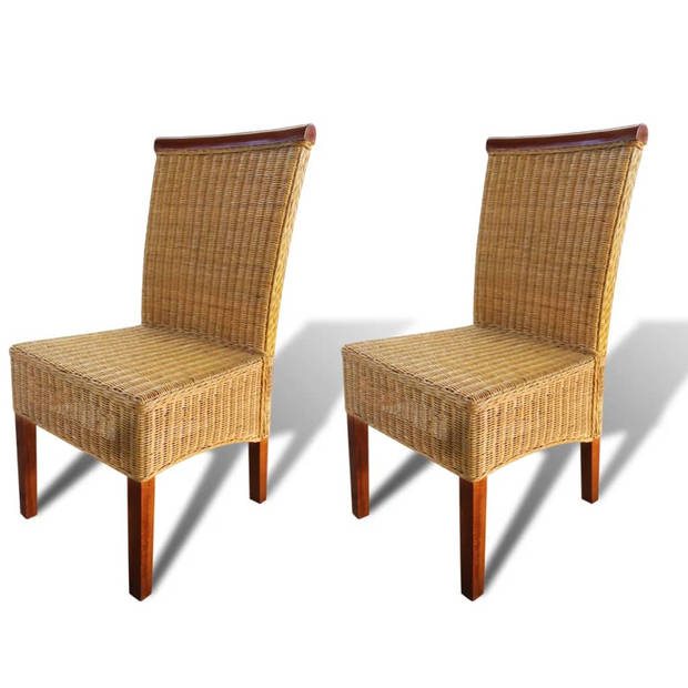 The Living Store Eetkamerstoelen Set Echte Rattan - 47 x 50 x 97 cm - Tropische uitstraling