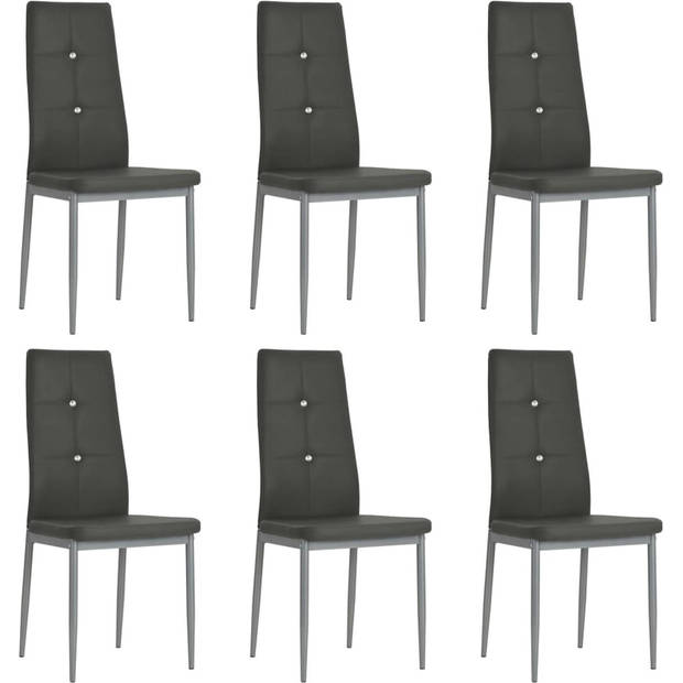 The Living Store Eetkamerstoelen - Set van 6 - Grijs - 43 x 43.5 x 96 cm - Kunstleer