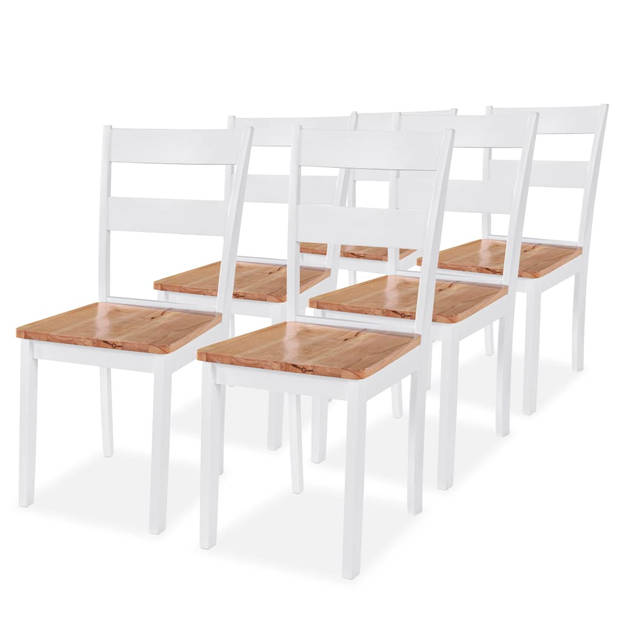 The Living Store Eetkamerstoelen Rubberwood - Set van 6 - 40.5 x 47.5 x 95.5 cm - Wit - Natuurlijk Hout