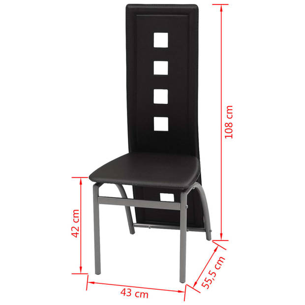 The Living Store Eetkamerstoelen - Zwart - 43 x 55.5 x 108 cm - Stalen frame - Kunstleren bekleding