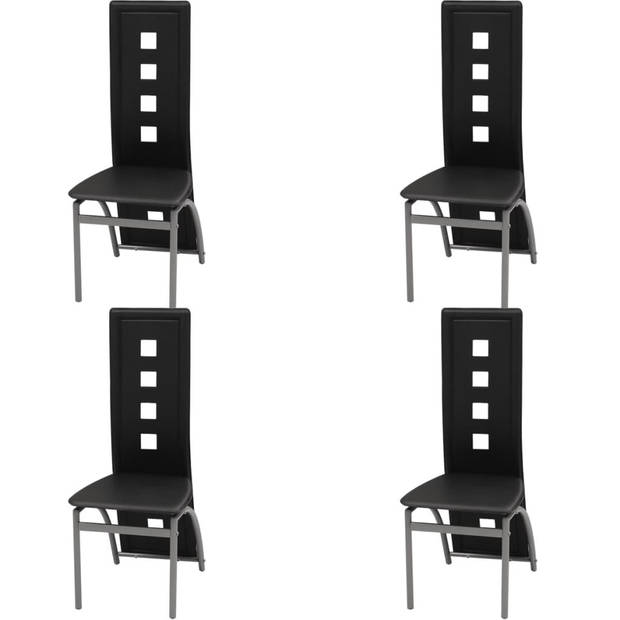 The Living Store Eetkamerstoelen - Set van 4 - Zwart - 43 x 55.5 x 108 cm - Stalen frame