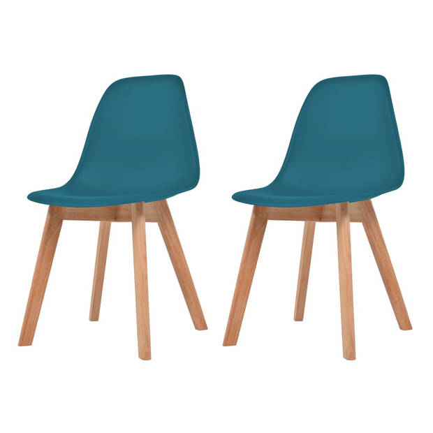 The Living Store Eetkamerstoelen - Turquoise - Kunststof zitting - Rubberhouten poten - 46.5x47.5x83cm