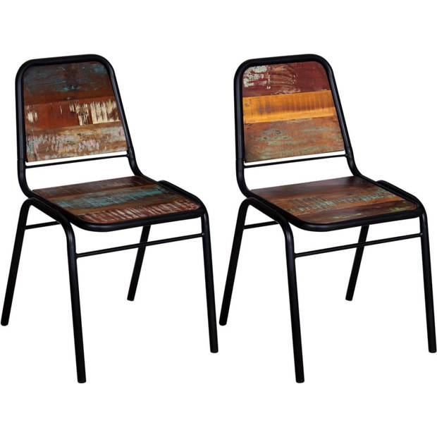 The Living Store eetkamerstoelen - massief gerecycled hout - 44 x 59 x 89 cm - vintage stijl