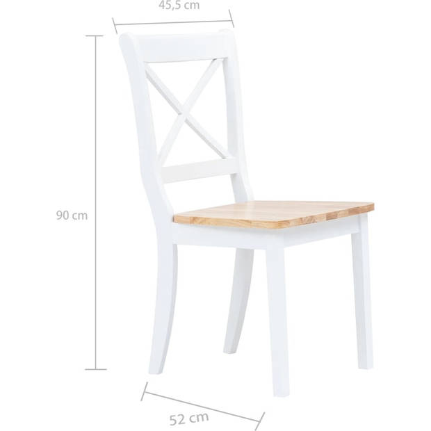 The Living Store Eetkamerstoelen - wit/lichthout - massief rubberwood - 45.5 x 52 x 90 cm (B x D x H) - ergonomisch