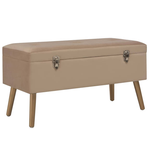 The Living Store Fluweel Bankje - Beige - 80 x 34 x 42 cm - Intern opbergvak