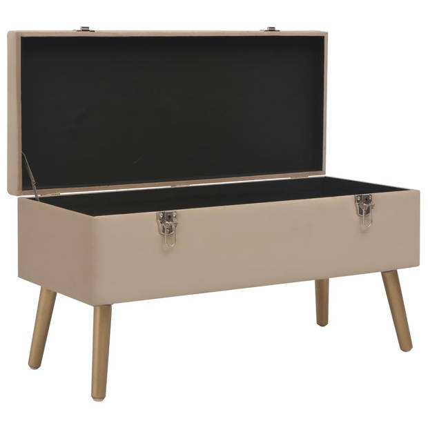 The Living Store Fluweel Bankje - Beige - 80 x 34 x 42 cm - Intern opbergvak