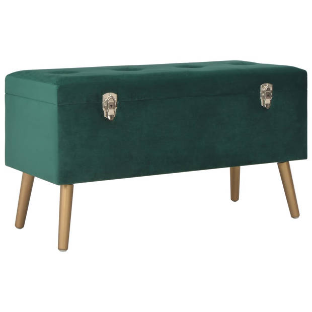 The Living Store Opbergkruk fluweel - Groen/Goud - 85 x 38 x 47 cm - Met opbergruimte