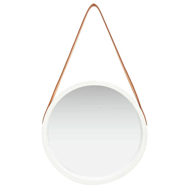 The Living Store Retro Hangende Spiegel - Wit/Bruin - 40 cm Diameter