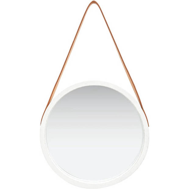 The Living Store Retro Hangende Spiegel - Wit/Bruin - 40 cm Diameter