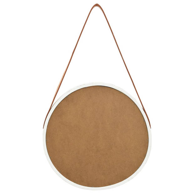 The Living Store Retro Hangende Spiegel - Wit/Bruin - 40 cm Diameter