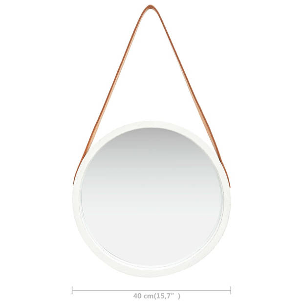 The Living Store Retro Hangende Spiegel - Wit/Bruin - 40 cm Diameter