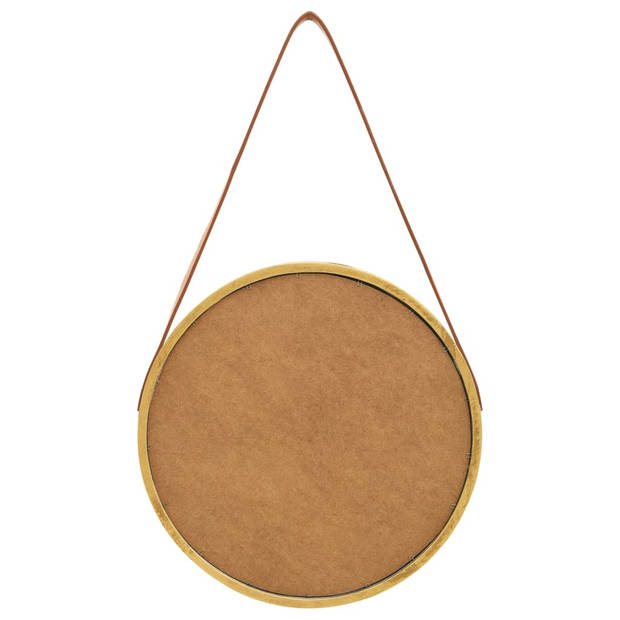 The Living Store Retro Hangende Spiegel - Ronde Glazen Spiegel - 40 cm - Kunstleer en Paulowniahout