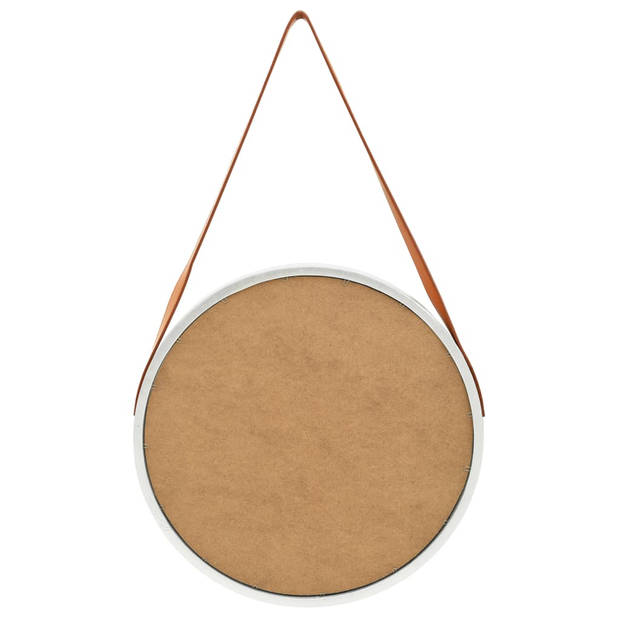 The Living Store Hangende Spiegel - Retro Stijl - Ronde Glazen Spiegel - 50 cm - Kunstleer en Paulowniahout