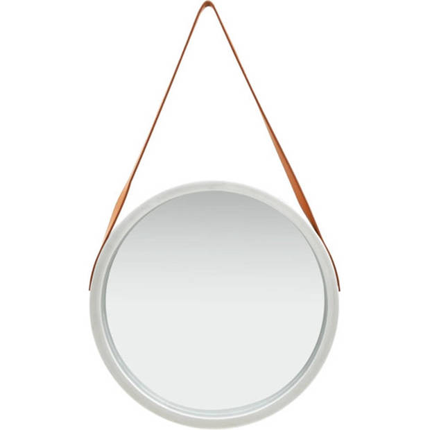 The Living Store Hangende Spiegel - Retro Stijl - Ronde Glazen Spiegel - 50 cm - Kunstleer en Paulowniahout