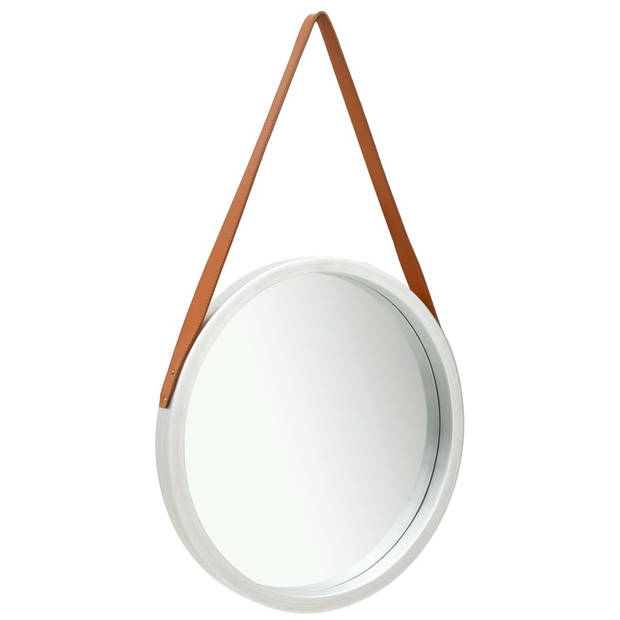 The Living Store Hangende Spiegel - Retro Stijl - Ronde Glazen Spiegel - 50 cm - Kunstleer en Paulowniahout