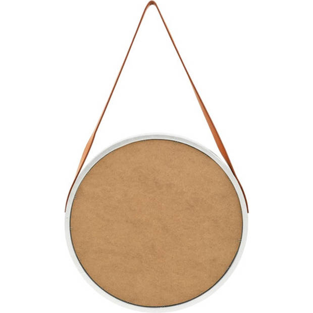 The Living Store Hangende Spiegel - Retro Stijl - Ronde Glazen Spiegel - 50 cm - Kunstleer en Paulowniahout