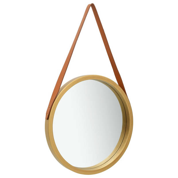 The Living Store Hangende Spiegel - Retro Stijl - Goud en Bruin - 50 cm - Kunstleer - Paulowniahout