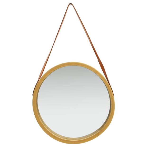 The Living Store Hangende Spiegel - Retro Stijl - Goud en Bruin - 50 cm - Kunstleer - Paulowniahout